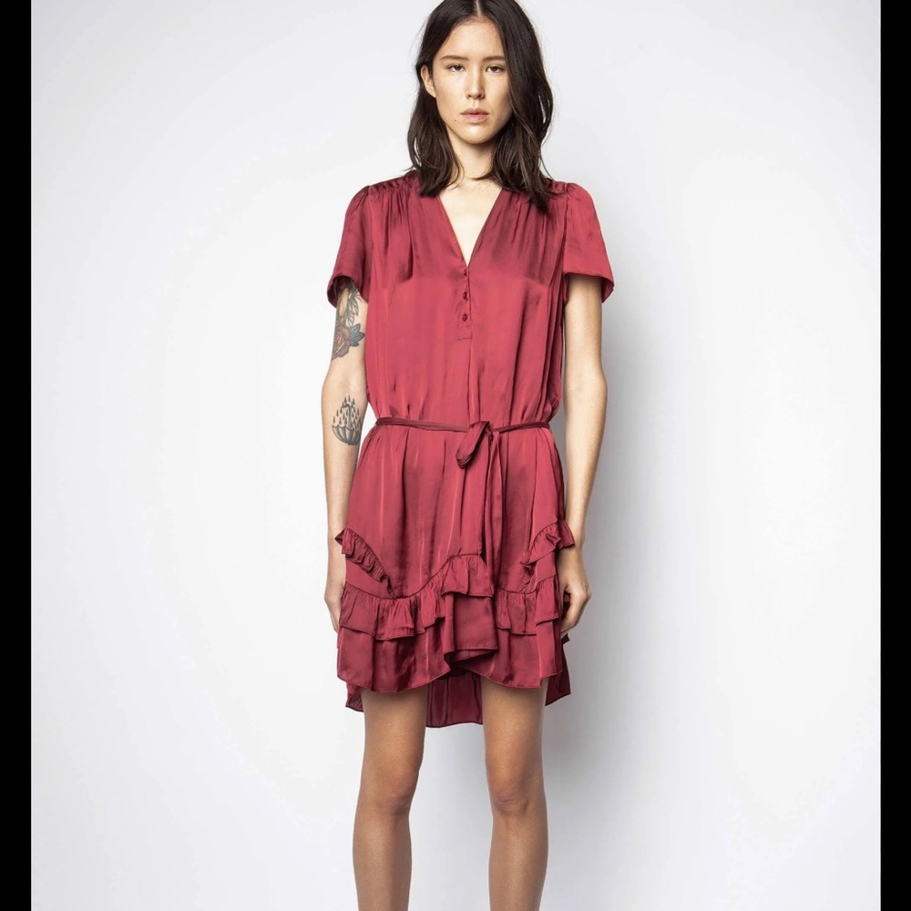 Zadig & Voltaire Rink satin mini dress in burgundy Size Small